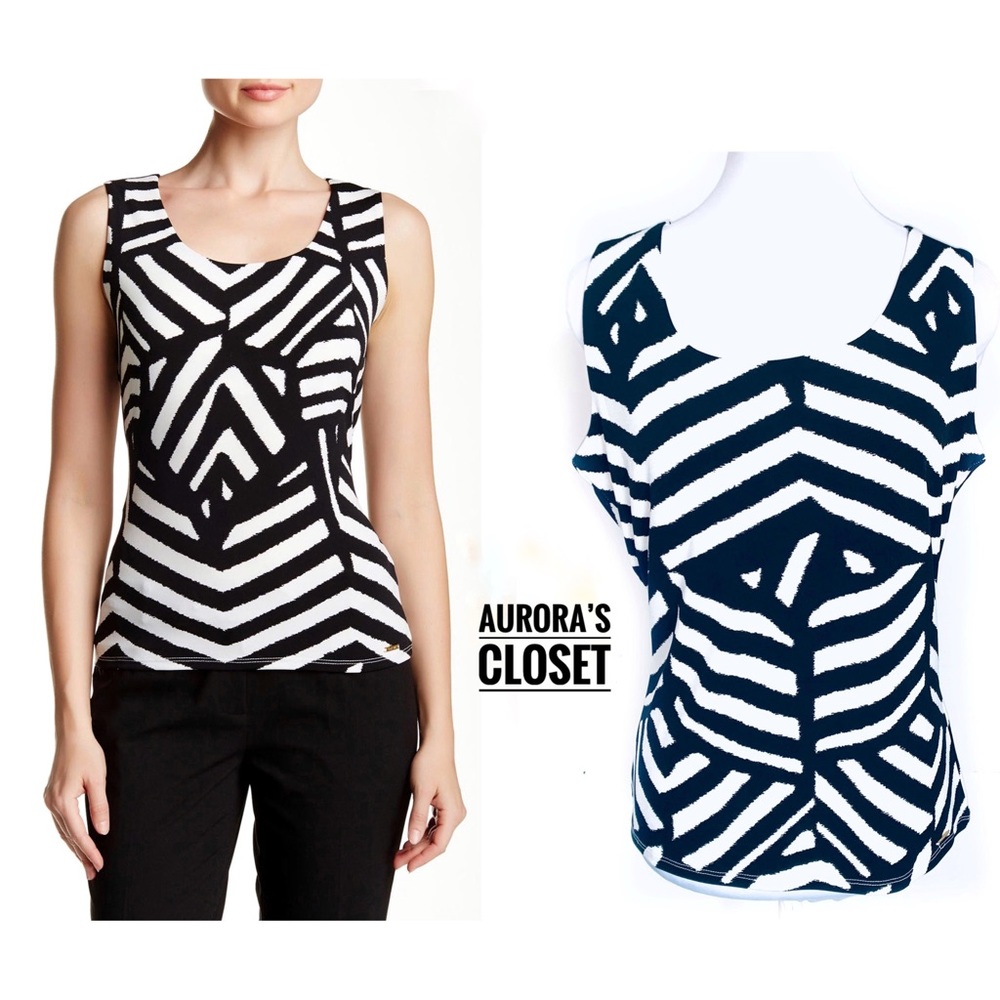 Calvin Klein M Black Top Geo Stripe Sleeveless